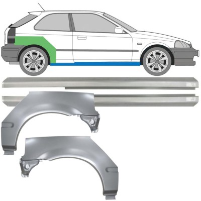 Opravný plech prahu + zadního blatníku na Honda Civic EJ EK 1995-2001 / Levá+Pravá / Sada 10664