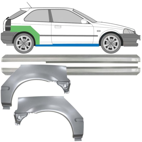 Opravný plech prahu + zadního blatníku na Honda Civic EJ EK 1995-2001 / Levá+Pravá / Sada 10664