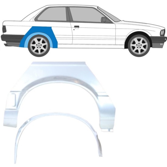 Opravný plech vnitřního + vnějšího zadního blatníku na BMW 3 E30 1987-1994 / Pravá / Sada 10851