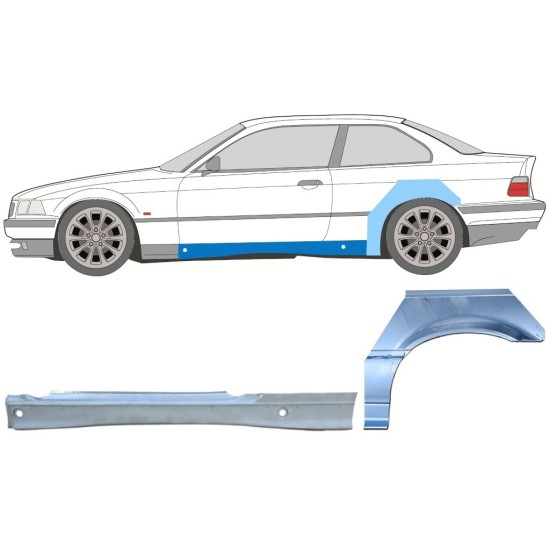Celý práh + opravný plech zadního blatníku na BMW 3 E36 1990-2000 / Levá / COUPE / Sada 17024