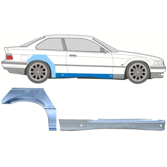 Celý práh + opravný plech zadního blatníku na BMW 3 E36 1990-2000 / Pravá / COUPE / Sada 17023
