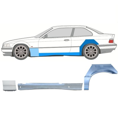 Opravný plech prahu + předního blatníku + zadního blatníku na BMW 3 E36 1990-2000 / Levá / COUPE / Sada 17026