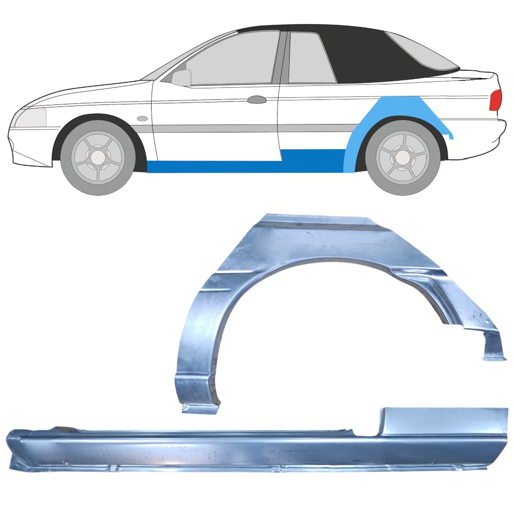 Opravný plech prahu + zadního blatníku na Ford Escort 1990-2000  CABRIO / Levá / Sada 12590