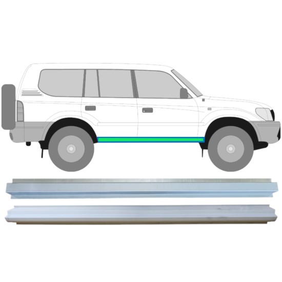 Opravný plech prahu vnitřní + vnější na Toyota Land Cruiser J90 1996-2002 / Levá = Pravá (symetrická) / Sada 14852 Opravný plech prahu vnitřní + vnější na Toyota Land Cruiser J90 1996-2002 / Levá = Pravá (symetrická) / Sada 14852