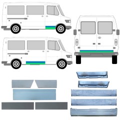 Opravný plech vnitřních + vnějších dveří na Mercedes T1 207-410 1977-1995 / Levá+Pravá / Sada 12635