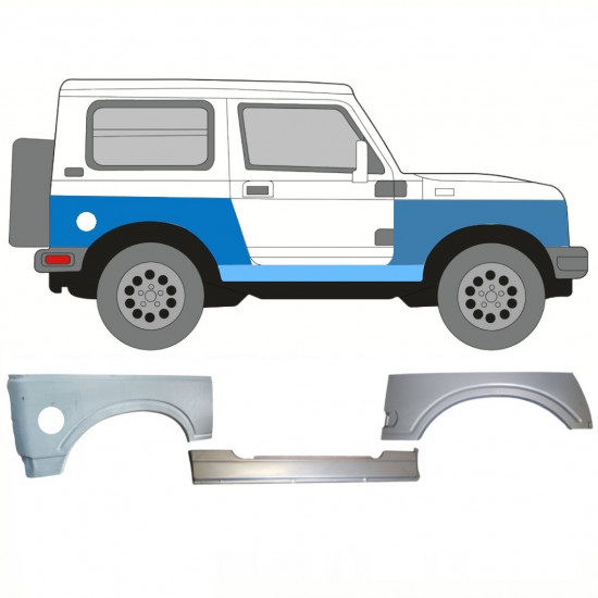 SUZUKI SAMURAI 1981-2004 OPRAVA PŘEDNÍHO BLATNÍKU + OPRAVA ZADNÍHO BLATNÍKU + OPRAVA PRAHU / PRÁVA