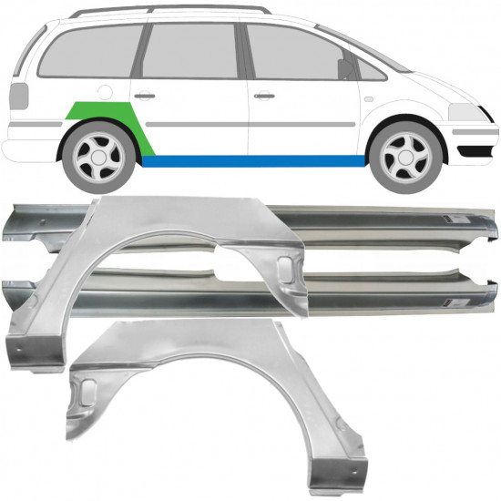 Celý práh + opravný plech zadního blatníku na Volkswagen Sharan 1995-2000 / Sada 9490