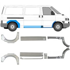 Opravný plech prahu + předního blatníku + zadního blatníku na Volkswagen Transporter T4 1990-2003 / Levá+Pravá / Sada 5340