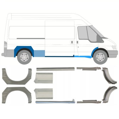 Opravný plech prahu + zadního blatníku na Ford Transit 2000-2013 / Levá+Pravá / Sada 10640