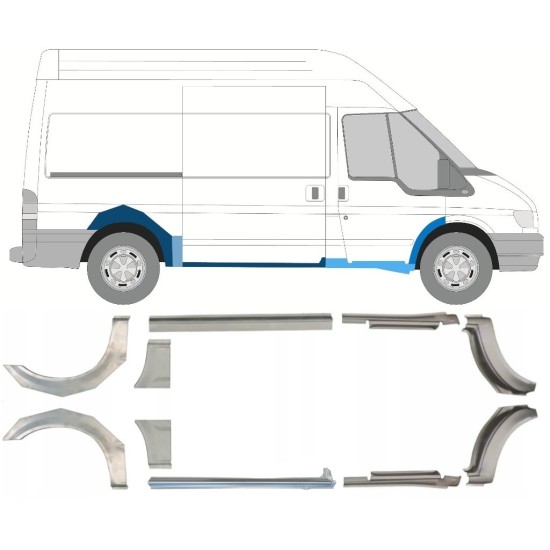 Opravný plech prahu + zadního blatníku na Ford Transit 2000-2013 / MWB / Levá+Pravá / Sada 10637