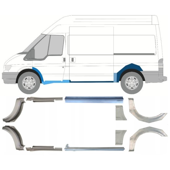 Opravný plech prahu + zadního blatníku na Ford Transit 2000-2013  / MWB / Sada 12676
