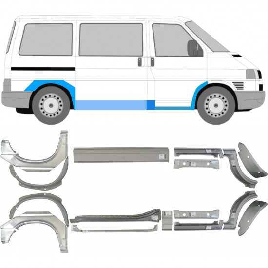 VW T4 1990- KRÁTKÝ ROZVOR KOL/PRŮMĚRNÝ ROZVOR KOL 16x PLNÝ PRAH BLATNÍK / NASTAVIT