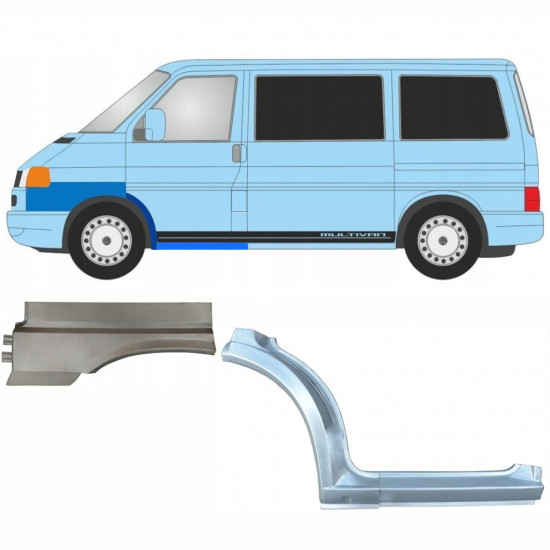 Opravný plech prahu + předního podběhu + předního blatníku na VW Transporter T4 Caravelle 1996- / Levá / Sada 10044